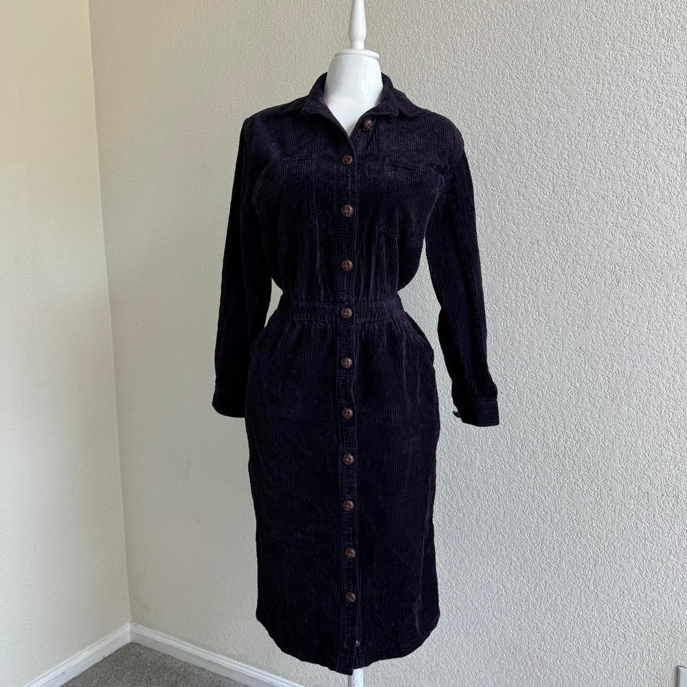 J.G. Hook 80s Vintage purple corduroy button up dress size 10